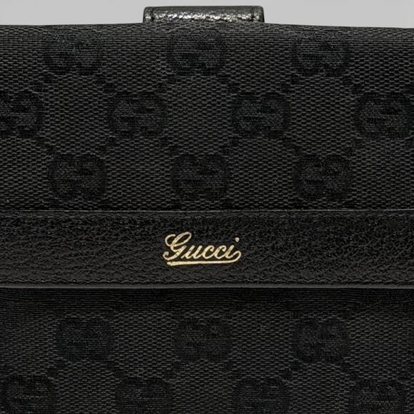 Gucci Vintage Y2K Black GG Canvas Wallet Double Bifold Coin Snap Gold Logo COA - Picture 9 of 15